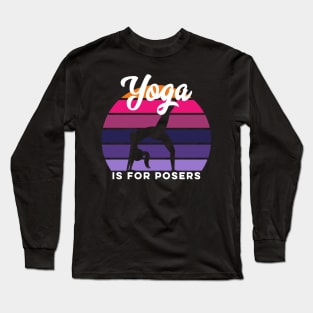 Yoga Is For Posers Silhouette Sunset Funny Retro Vintage Long Sleeve T-Shirt